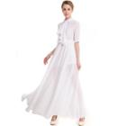 Jabot Elbow-sleeve A-line Maxi Chiffon Dress