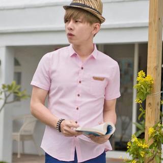 Faux Leather-trim Short-sleeve Shirt