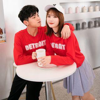 Couple Matching Lettering Pullover / Lettering Sweatpants / High Waist Pleated Skirt / Set