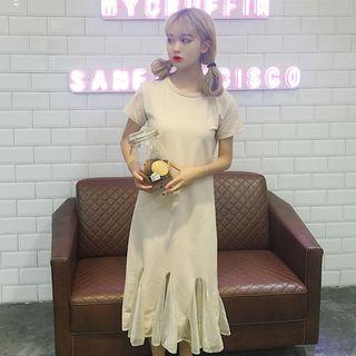 Mesh Panel Short-sleeve Midi Dress