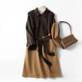 Double-breasted Two-tone Long Coat