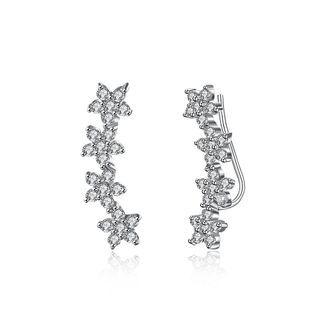 925 Sterling Silver Elegant Flower Earrings With Cubic Zircon Silver - One Size