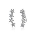 925 Sterling Silver Elegant Flower Earrings With Cubic Zircon Silver - One Size