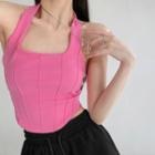 Round-hem Stitched Halter Top In 6 Colors