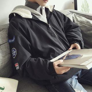 Letter Patch Hooded Padded Zip Jacket