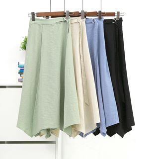 Plain Asymmetric Midi A-line Skirt