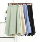 Plain Asymmetric Midi A-line Skirt
