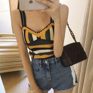 Contrast Color Cropped Knit Camisole Top As Shown In Figure - One Size