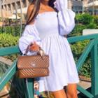 Lantern-sleeve Off-shoulder Plain A-line Dress