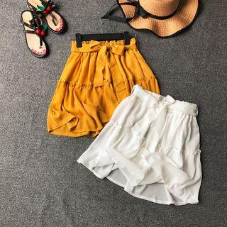 Tie-waist Chiffon Skorts