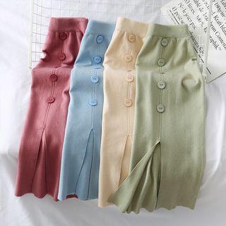 Slit-front Knit Pencil Skirt