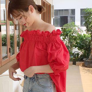 3/4-sleeve Off-shoulder Frilled Top