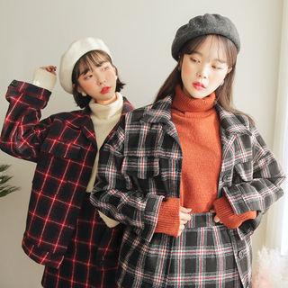 Set: Flap-pocket Plaid Shirt + Mini Skirt