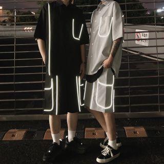 Reflective Contrast Trim Elbow-sleeve Shirt / Shorts