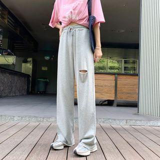 Elastic Waist Distressed Sweatpants