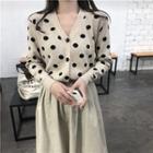 Dotted Buttoned Light Jacket / A-line Midi Skirt