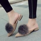 Pointy Toe Pompom Mules