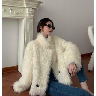 Fluffy Double-breasted Coat White - One Size