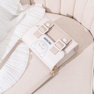 Bear Embroidered Buckled Flap Crossbody Bag