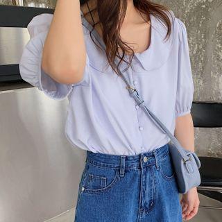 Short-sleeve Peter Pan Collar Plain Top