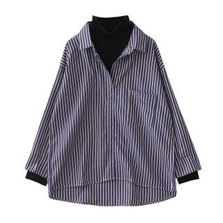 Mock-neck Striped Shirt