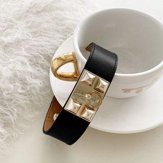 Studded Cowhide Belt Bangle Black - One Size
