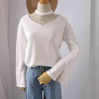 Ring Detail V-neck Long-sleeve T-shirt