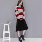 Set: Striped Sweater + Pleated A-line Skirt