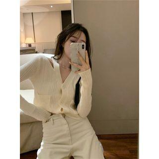 Cut-out Cropped Cardigan White - One Size