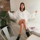 Set: Balloon-sleeve Zip Hoodie + Drawcord-waist Sweat Shorts