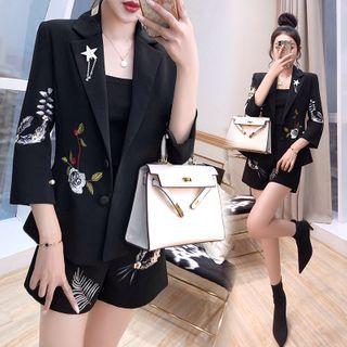 Set: 3/4-sleeve Print Blazer + Shorts