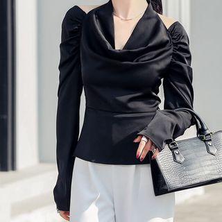 Long-sleeve Cutout Draped Top