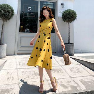 Tie Back Dotted Sleeveless A-line Dress
