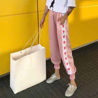 Contrast-trim Heart Print Sweatpants