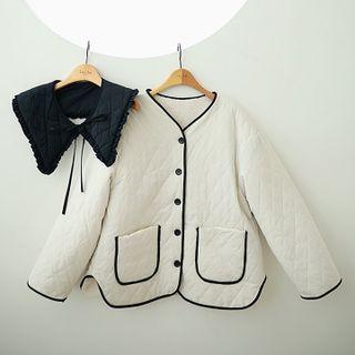 Buttoned Quilted Jacket With Capelet