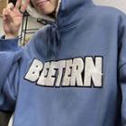 Lettering Embroidered Fleece-lined Hoodie