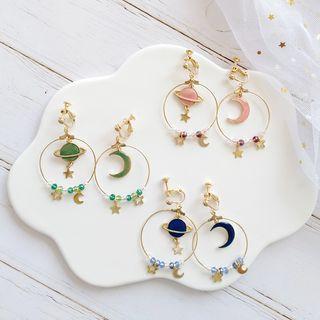Non-matching Planet & Moon Hoop Earring