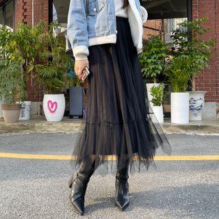 Reversible Mesh Velvet Long Skirt