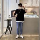 Short-sleeve Mock Two-piece T-shirt / Harem Jeans
