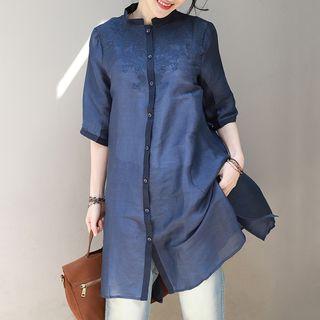 Embroidered Elbow-sleeve Long Shirt