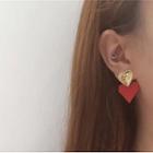 Heart Earring 1 Pair - Red & Gold - One Size