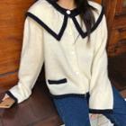 Contrast Trim Collared Cardigan White - One Size