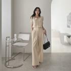 Set: Puff-shoulder Blouse + Wide-leg Pants