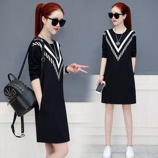 Long-sleeve Stripe-accent T-shirt Dress