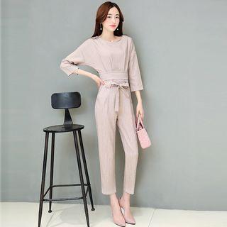 Set: Pinstriped 3/4-sleeve Top + Pants