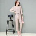 Set: Pinstriped 3/4-sleeve Top + Pants