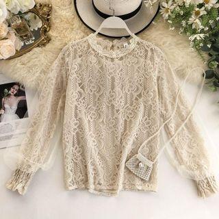 Mesh Overlay Lace Blouse