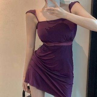 Spaghetti Strap Mini Bodycon Dress Rose Purple - One Size