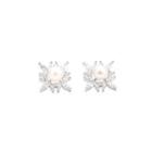 Sterling Silver Fashion And Elegant Snowflake Freshwater Pearl Stud Earrings With Cubic Zirconia Silver - One Size