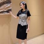 Mock Two-piece Checked Short-sleeve T-shirt Dress